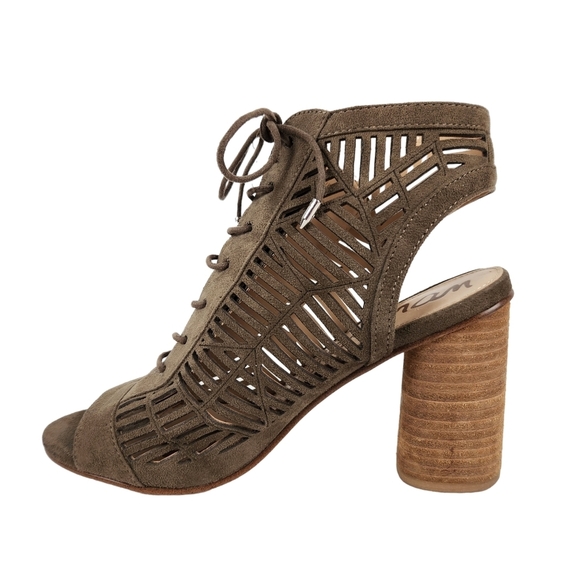 Sam Edelman Rocco Taupe Tan Microsuede Open Toe Ankle Boots Women's Size 8.5 - Picture 4 of 12